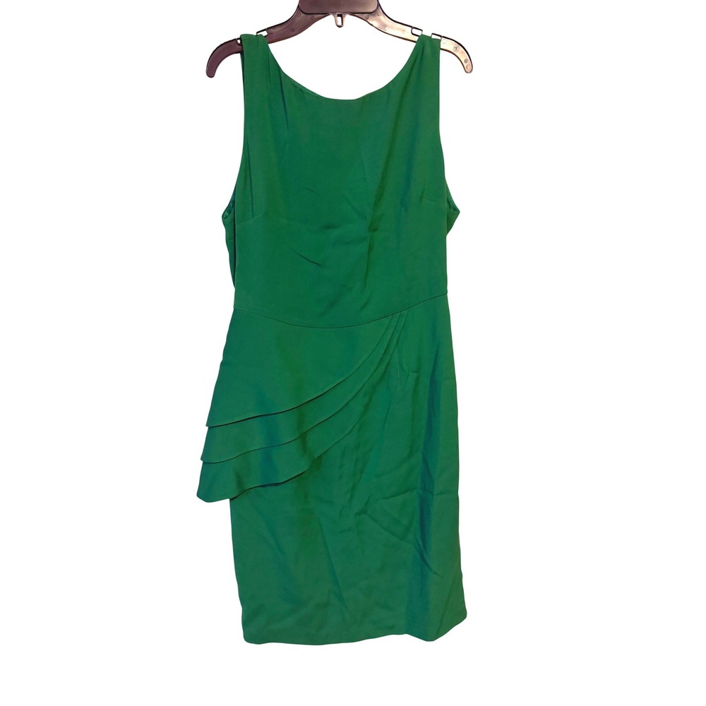 Alice + Olivia Kelly Green Sleeveless Silk Ruffle Side Sheath Dress Minimalist